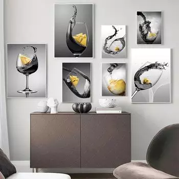Современная скандинавская мода картина на холсте для бокала для вина, настенная живопись в офисе, постер для кухни, гостиной, коридора, украшения дома, настенная живопись без рамки 21*30cm No Frame