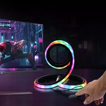 Современная спиральная настольная лампа, USB-разъем - трехцветный свет/волшебный цвет различных цветов, спальня, кабинет, гостиная, игровая комната black