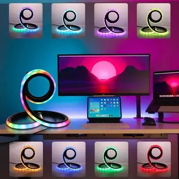 Современная спиральная настольная лампа, USB-разъем - трехцветный свет/волшебный цвет различных цветов, спальня, кабинет, гостиная, игровая комната black