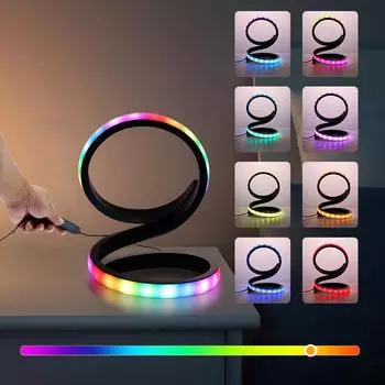 Современная спиральная светодиодная настольная лампа, настольная лампа из чугуна с питанием от USB и функцией смены цвета, минималистичный металлический RGB-волшебный столик la black