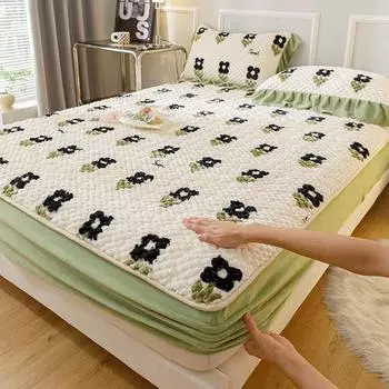 Современная стеганая бархатная простыня наволочка из соевого волокна, утолщенный жаккардовый чехол для матраса, топпер Queen King, размер 200x220 Only 2pcs pillowcase розовый