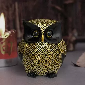 Современная стильная художественная фигурка Lucky Owl из смолы (Упаковка из 1 шт., черный и золотой)