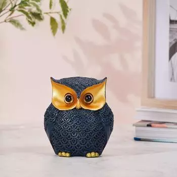 Современная стильная счастливая сова смола арт фигурка экспонат (Упаковка из 1 штуки, Синий и Золотой)