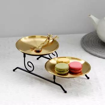 Современная столовая посуда в европейском стиле, металлическая тарелка для фруктов, съемная двухслойная подставка для хранения торта, десерта золотой