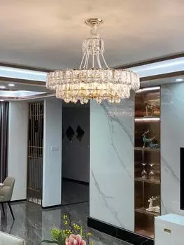 Современная светодиодная хрустальная люстра, освещение гостиной, хрустальная люстра, круглая, прямоугольная, золотистая, внутреннее освещение Cold White