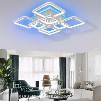 Современная светодиодная люстра для гостиной, спальни отеля, простая лампа для украшения дома, квадратный потолочный светильник, глянцевая люстра APP with RC Dimmable