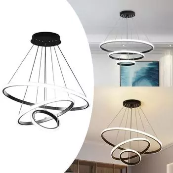 Современная светодиодная люстра, подвесной светильник с 3 кольцами (20+40+60см) Светодиодный потолочный светильник 3000k / 4000k / 6000k 3 цвета с регулируемой высотой подвесные светильники