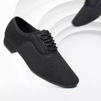 Современная танцевальная обувь для танго в латиноамериканском стиле для мальчиков и девочек, дышащая нескользящая тренировочная танцевальная обувь на низком каблуке с сеткой 38 чёрный