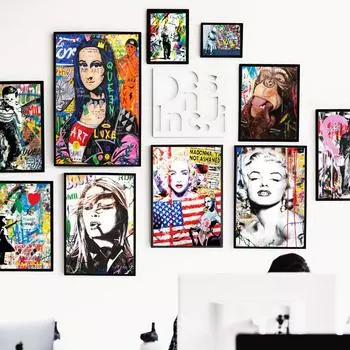 Современная уличная цветная настенная живопись граффити Banksy fashion ПЛАКАТ КАРТИНА НА ХОЛСТЕ гостиная коридор украшение дома фреска без рамки 21*30cm No Frame