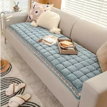 Современная универсальная утолщенная подушка для балкона Four Seasons, новая подушка для дивана из шенилла, коврики для эркера, нескользящая подушка для дивана, коврик-татами 45x45cm 1pcs синий
