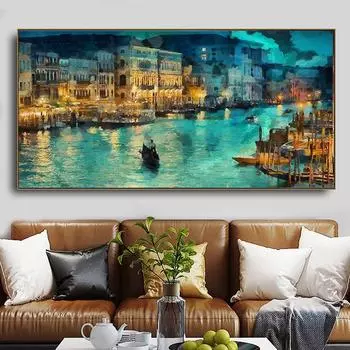 Современная Венецианская ночная сцена Laeacco, картина маслом, пейзажный постер и эстамп, безрамное настенное художественное изображение 21cm30cm NoFrame