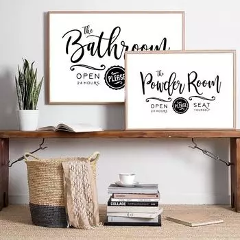 Современная ванная комната Знак Печать Холст Картина Плакаты Порошок Знак Настенные Художественные Картины Для Фермерского Дома Отель Туалет Комната Домашний Декор 21X30cm No Frame