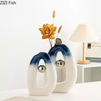 Современная ваза для сухих цветов, поделки, украшения, креативная керамическая ваза, украшение фойе, искусство цветочной композиции, домашний декор, аксессуары