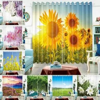 Современная высокая затемняющая занавеска с изображением подсолнуха, пейзажа, для мальчиков, детской комнаты, спальни, гостиной, плавающего окна, затемняющей шторы W55 X H120cm X 2&HOOK