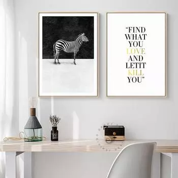 Современная Зебра, черно-белая картина на холсте, Qupte, постеры, принты, скандинавские настенные художественные картины для гостиной, спальни, прохода, студии 21cm30cm NoFrame