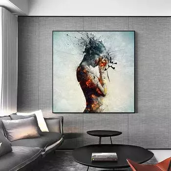 Современная женщина, потерявшаяся в тревожных мыслях, картина, абстрактный декор, картина на холсте, настенное искусство для комнаты и дома, без рамы 20x20cm No Framed