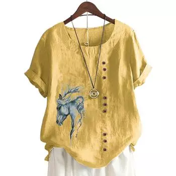 Современная женская хлопковая футболка с привлекательным принтом и яркими пуговицами S кофейный