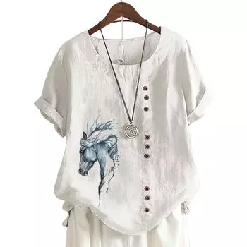 Современная женская хлопковая футболка с привлекательным принтом и яркими пуговицами S кофейный