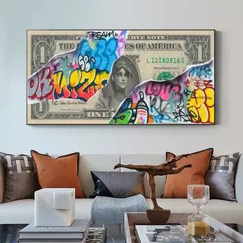 Современное абстрактное граффити, художественный постер с долларом, холст, картина, плакаты с куадросом, принт, настенное искусство для гостиной, домашний декор, рамка 20*40cm
