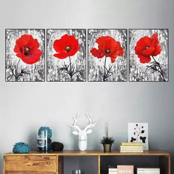 Современное абстрактное искусство, картина маслом красного мака, печать на холсте, цветочные холсты, постеры и принты для гостиной, спальни, декор Quadro 21cm30cm NoFrame