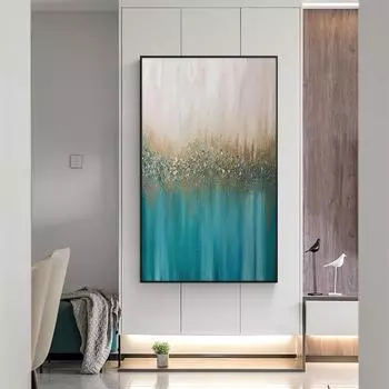 Современное абстрактное искусство, картина маслом на холсте, печать плакатов, настенное искусство, небесно-голубые абстрактные картины для гостиной, домашний декор, без рамки 21*30cm