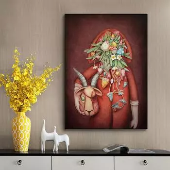 Современное абстрактное искусство, картина на холсте, настенное искусство, цветок на голове, кукольные постеры и принты для гостиной, декор детской комнаты 21cm30cm NoFrame