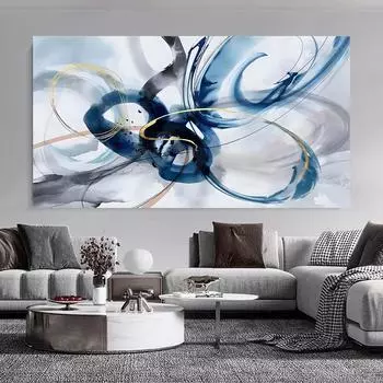 Современное абстрактное настенное искусство Холст Синие и белые картины Декор для стен Домашний декор Настенное искусство Эстетика для спальни 20x40cm