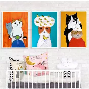 Современное абстрактное животное DJ шампунь весело кошка настенная картина картина маслом плакат 21cm30cm NoFrame