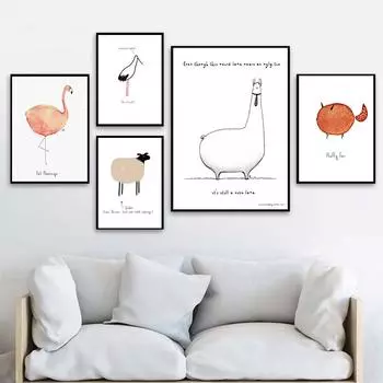 Современное абстрактное животное с цитатами, настенное искусство, декоративная картина на холсте, плакаты на скандинавскую тему и принты, настенные панно для гостиной 21cm30cm NoFrame