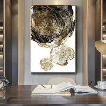 Современное абстрактное золотое годовое кольцо, картина маслом, геометрическая линия, чернильный плакат и принты, крыльцо, гостиная, декоративное настенное искусство 21cm30cm NoFrame