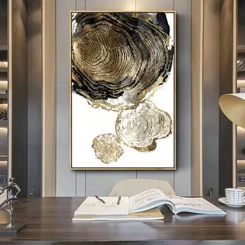 Современное абстрактное золотое годовое кольцо, картина маслом, геометрическая линия, чернильный плакат и принты, крыльцо, гостиная, декоративное настенное искусство 21x30cm No Framed