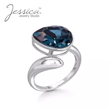 Современное эффектное кольцо из цельного серебра 925 пробы с австрийскими кристаллами грушевидной формы