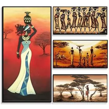 Современное африканское искусство, черно-золотая женская картина на холсте, постеры и принты, настенные художественные картины для гостиной, офиса, домашнего декора, без рамки 20*40cm