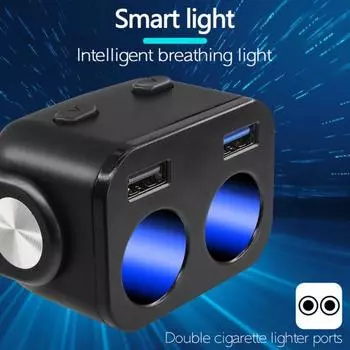 Современное автомобильное зарядное устройство, адаптер 90 Вт, множественная защита, расширенный портативный автомобильный USB-адаптер, светодиодная лампа, автомобильная зажигалка чёрный