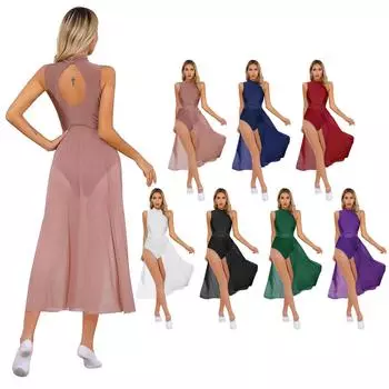 Современное балетное длинное платье для женщин, асимметричная юбка без рукавов, подол, лирическое танцевальное платье балерины, костюм для танцевальной вечеринки S бордовый