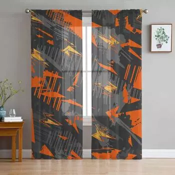 Современное движение, абстрактные геометрические линии, прозрачные оконные шторы для гостиной, кухни, детской спальни, вуаль, подвесная занавеска 135W x 114H(cm)