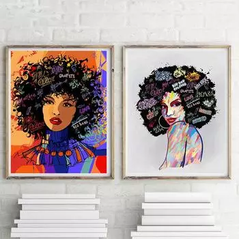 Современное граффити, черное женское искусство, холст, картина, настенный художественный портрет, африканские женщины, девушки, постеры для гостиной, домашний декор, Cuadros 21cm30cm NoFrame