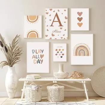 Современное индивидуальное имя, Бохо, Радуга, настенная роспись, Солнце, настенный постер, холст, постеры, настенная художественная живопись, детские фотографии, декор для детской комнаты 21x30cm No frame