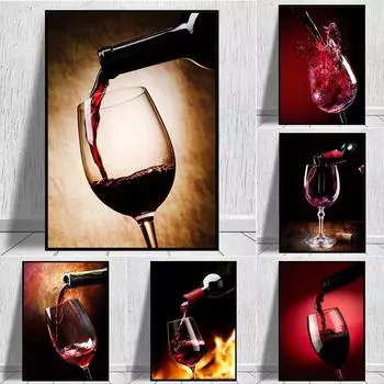 Современное искусство, бокал для красного вина, холст, картина, принты, плакат, бар, скандинавские настенные художественные фотографии, ресторан, кухня, декор для гостиной 21x30cm No Framed