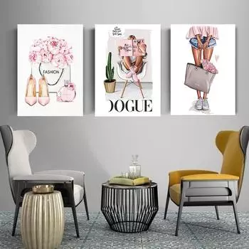 Современное искусство Цветочные женские туфли на высоком каблуке Картина на холсте Минималистичные модные постеры и принты Настенное искусство для украшения комнаты для девочек 21x30cm No Framed