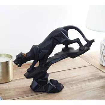 Современное искусство - Геометрическая статуя Пантеры/Ягуара - Статуэтка фэн-шуй - Экспонат домашнего декора Декоративный предмет ручной работыЧерный, упаковка из 1 шт.