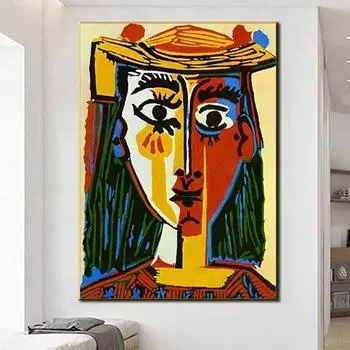 Современное искусство, известная картина Пикассо Mujer Con Sombrero, картина маслом, холст, настенная живопись для гостиной, домашний декор, Cuadros 21x30cm No Frame