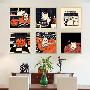 Современное искусство Картина маслом Абстрактная кошка Плакат Эстамп Мода Стена Гостиная Художественная студия 21cm30cm NoFrame