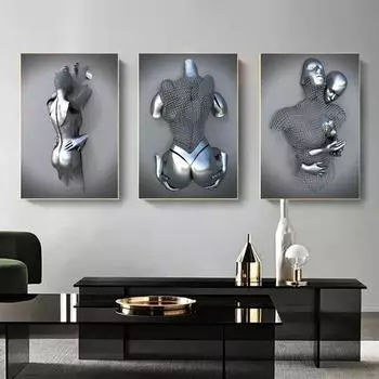 Современное искусство Металлическая фигура Статуя Искусство Плакаты и принты Картина на холсте Абстрактное настенное искусство Картины для гостиной Украшение дома 30x45 cm No Frame