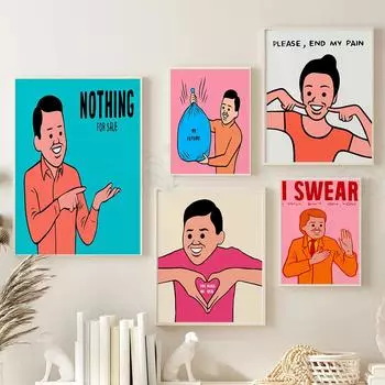 Современное искусство Забавный мультфильм Современная стена Джоан Арт Юмористический постер Печать Абстрактная картина на холсте Гостиная Домашний декор 21x30cm No Framed