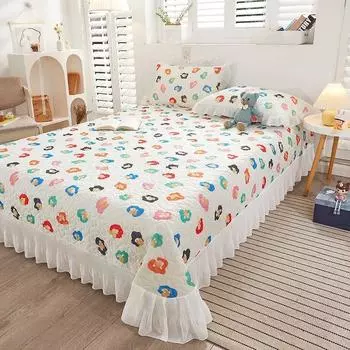 Современное классное покрывало для двуспальной кровати, летние женские стеганые покрывала с принтом, мягкие с кружевными оборками, покрывало на кровать размера Queen King Size 210x245cm 82x96inch