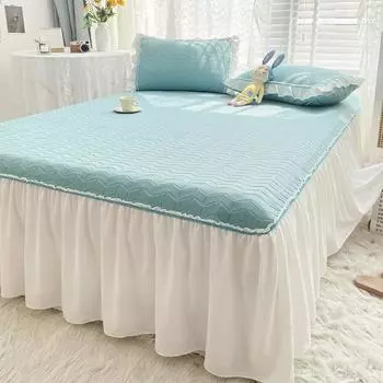 Современное летнее покрывало, стеганое мягкое латексное охлаждающее покрывало на кровать размера «queen-size», принцесса с оборками, двойная стирка, с 2 наволочками 150x200cm 59x79inch белый