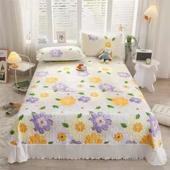 Современное матовое покрывало с цветочным принтом, двуспальное покрывало на кровать размера «queen-size», шифоновые стеганые покрывала с принтом, мягкая простыня 250x270 с 2 наволочками Only 2pcs pillowcase