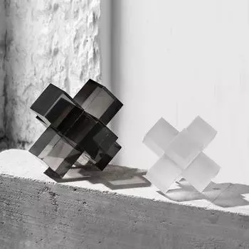 Современное минималистское искусство Трехмерные геометрические стеклянные прозрачные крестообразные орнаменты Гостиная Кабинет Офис Украшения Мебель Rubik s Cube Smoke Grey - Small