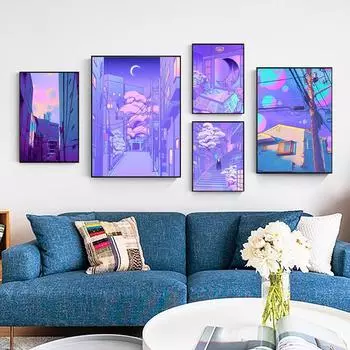 Современное модное искусство ночной рынок популярный плакат Киото японский стиль настенное искусство холст живопись гостиная украшение дома фреска A4 21x30cm No Frame